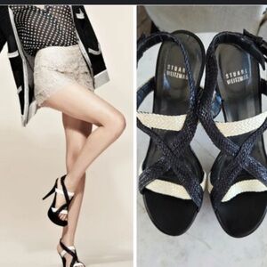 Stuart Weitzman Black and Cream Strappy Heels leather slingback